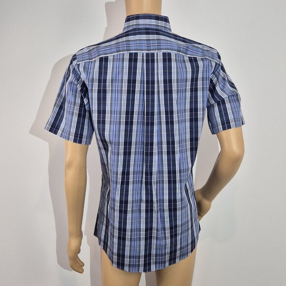 Roundtree & Yorke Gold Label Men's Shirt Size M Plaid Blue Slim Fit  (56) - Picture 3 of 10